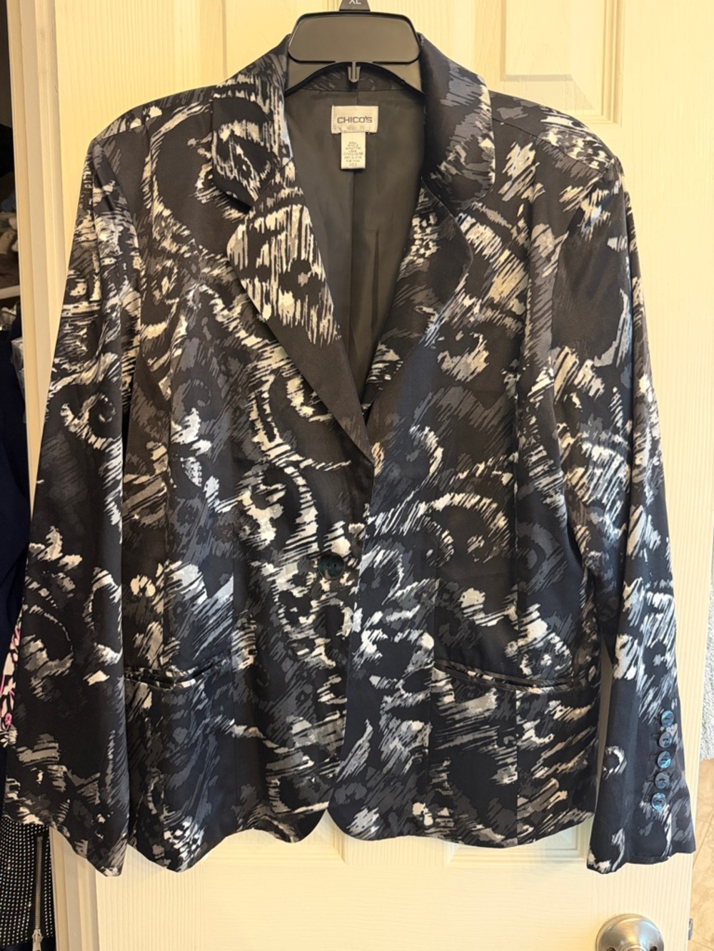 Chico's Black and White Abstract Print Blazer
